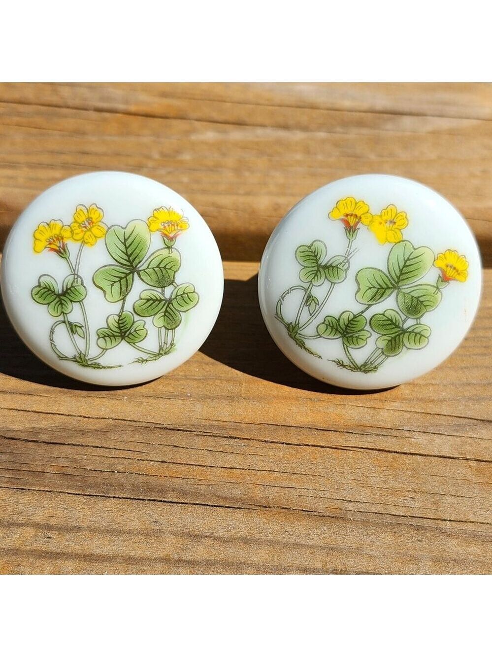 Vintage Takahashi San Francisco Japan Yellow Poppy Round Porcelain Drawer Pulls